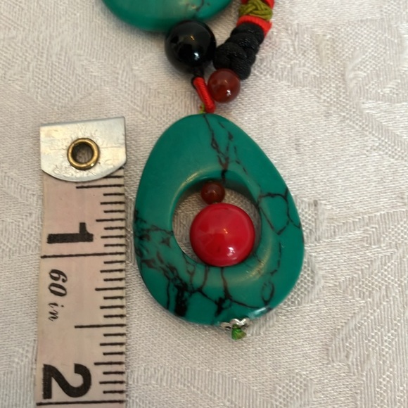 African inspired bohemian beaded statement necklace turquoise, red and black - Picture 5 of 6